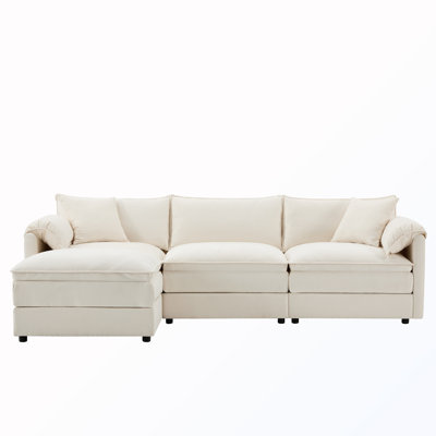 L-Shaped 4-Seat Sectional Sofa with Movable Ottoman