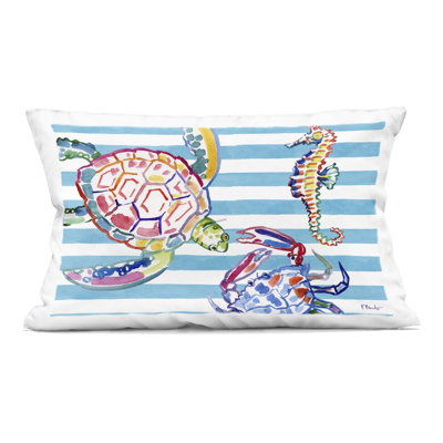 Coussin décoratif brossé Sea Life on Stripes par Paul Brent