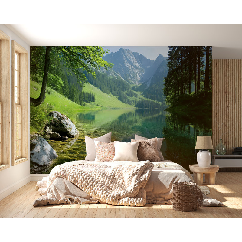 Papier peint Tranquil Alpine Lake Reflection, L 165 po x l 110 po, Peler et coller