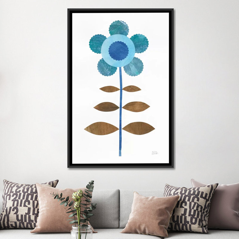 «Retro Blooms IV», impression sur toile, H 26 po x l 18 po x P 1,5 po, Toile encadrée noire, Pas de tapis