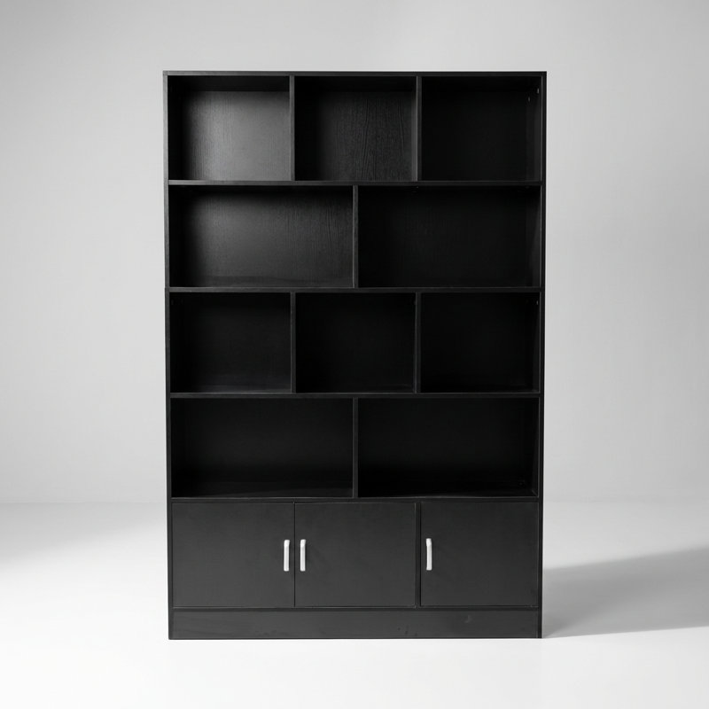 Grande bibliothèque moderne avec 10 cubes ouverts et 3 portes d'armoire, organisateur de rangement à 4 niveaux