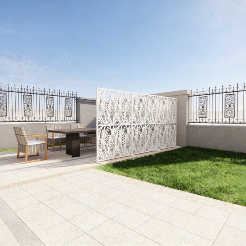 Écran d'intimité en métal 3,8 pi x 6 pi - Paravent intérieur extérieur, feuille noire / blanche décorative pour balcon / patio / jardin, écran d'intimité imperméable antirouille