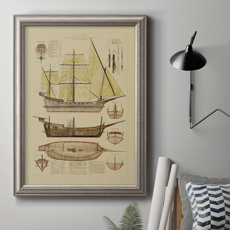 Antique Ship Plan II - reproduction d'art sur toile encadrée, H 36 po x l 24 po x P 2,5 po