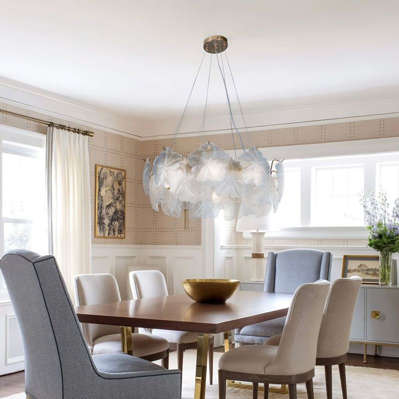 Luminaire suspendu style flocon de neige à 5 feuilles de style français (fer et verre, lumière 3 couleurs, commande murale)