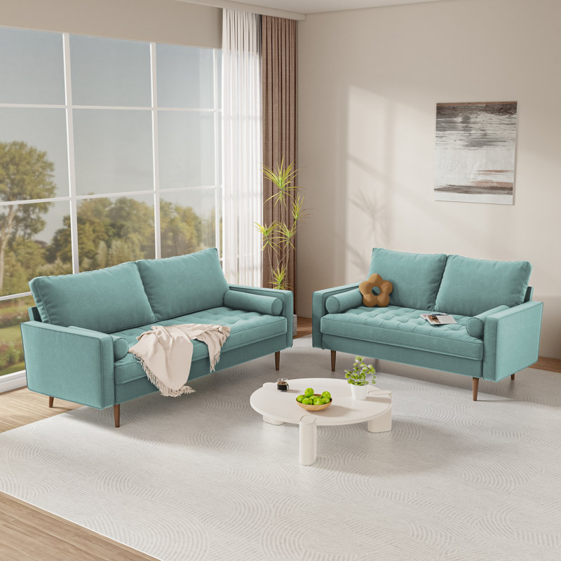 Collington 70" Square Arm Tufted Seat Sofa, Light Grayish Velvet