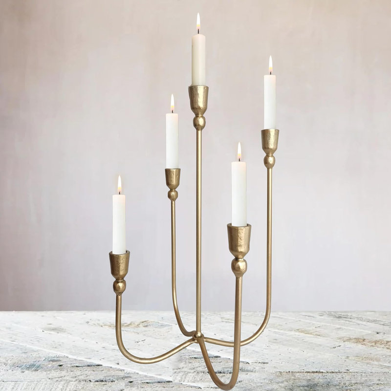Porte-bougie de table en métal à 5 bras en fer candélabre