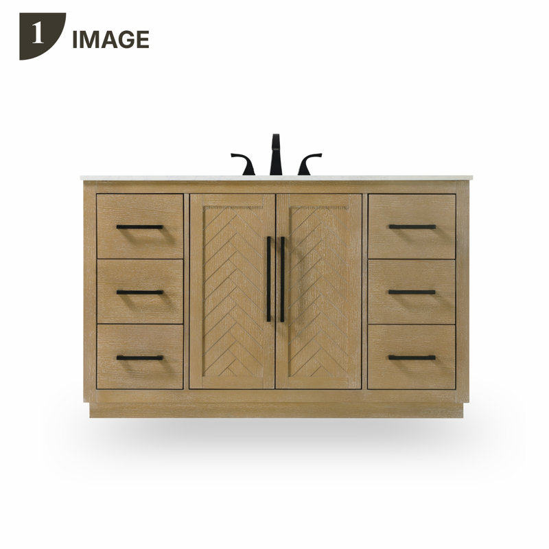 54 inch Single Bathroom Vanity, Linen Oak