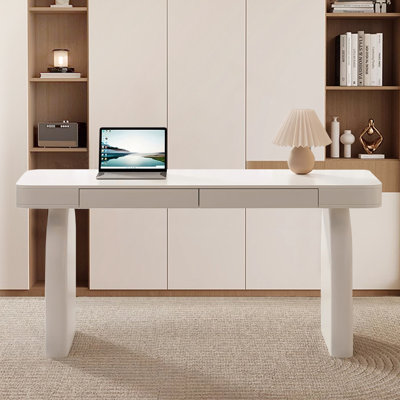 55.12" White Rectangular Manufactured Wood with 2 drawers desk