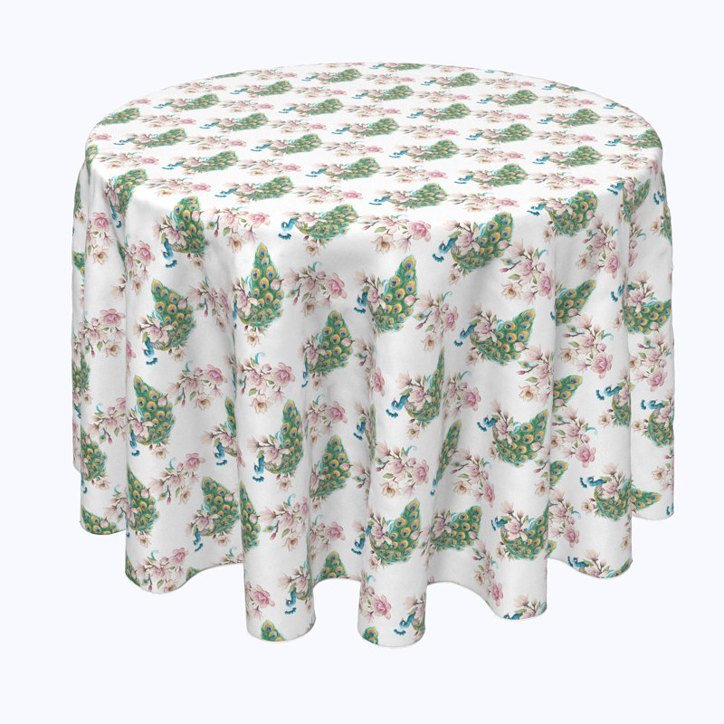 Alexii Watercolor Peacocks and Flowers Tablecloth, 120" x 120"