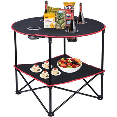 Table de camping Table de pique-nique pliante avec 4 porte-gobelets et sacs de transport Tables pliantes en toile pliables pour barbecue Pêche en plein air | 4 porte-gobelets, sacs de transport, pliable, barbecue, extérieur