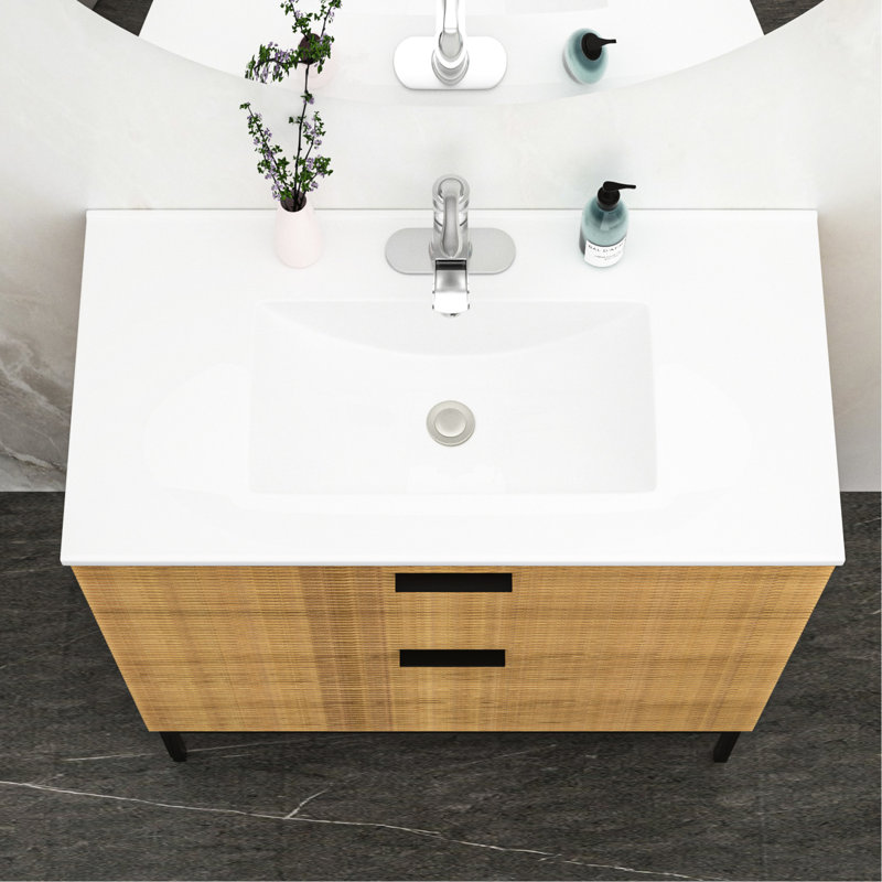 Meuble-lavabo en céramique blanc 36 po x 18 po antitaches, résistant aux acides, surface polie et trop-plein, 36"