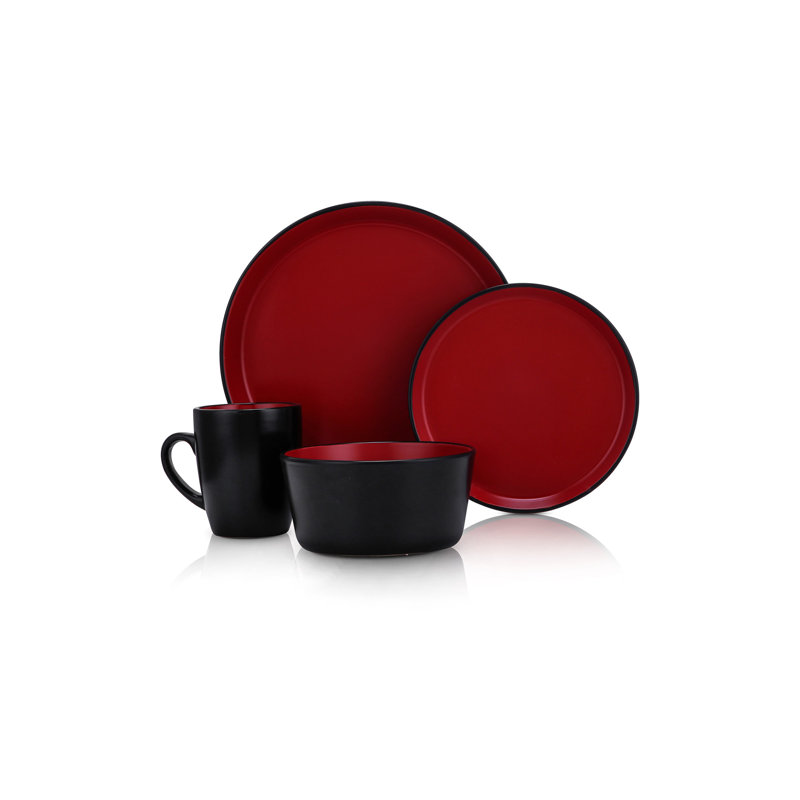Stone Lain Albie 32-Piece Dinnerware Set Stoneware, Red/Black