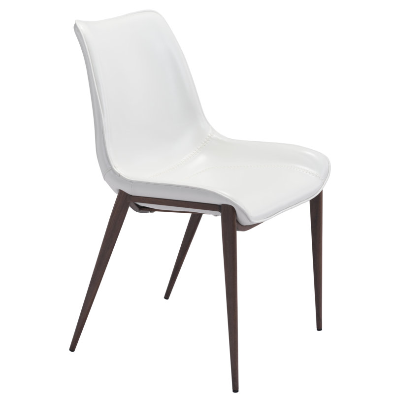 Magnus 18.5'' H Faux Leather Upholstered Side Chair, White, Walnut