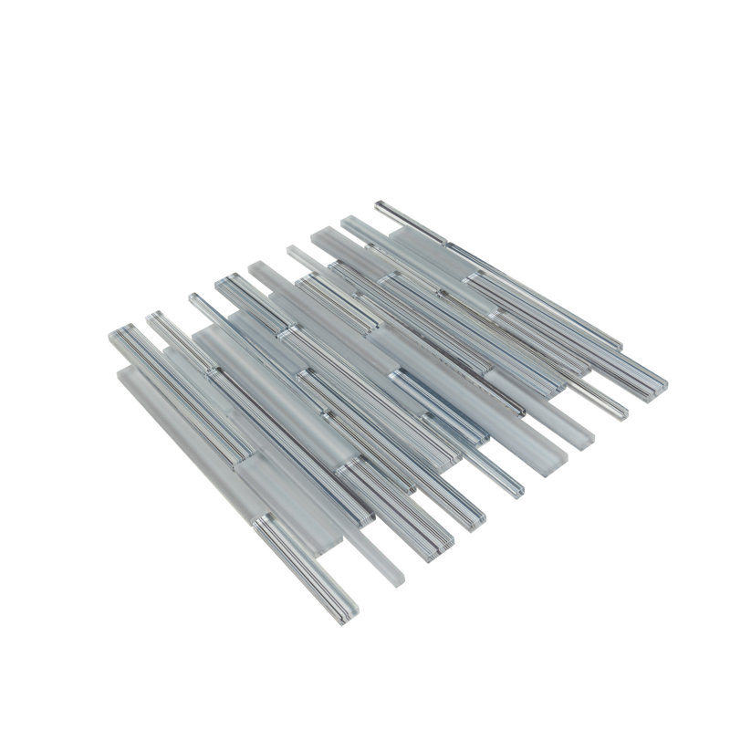 11.8" x 12.2" Glass Mosaic Tile, Blue/Gray