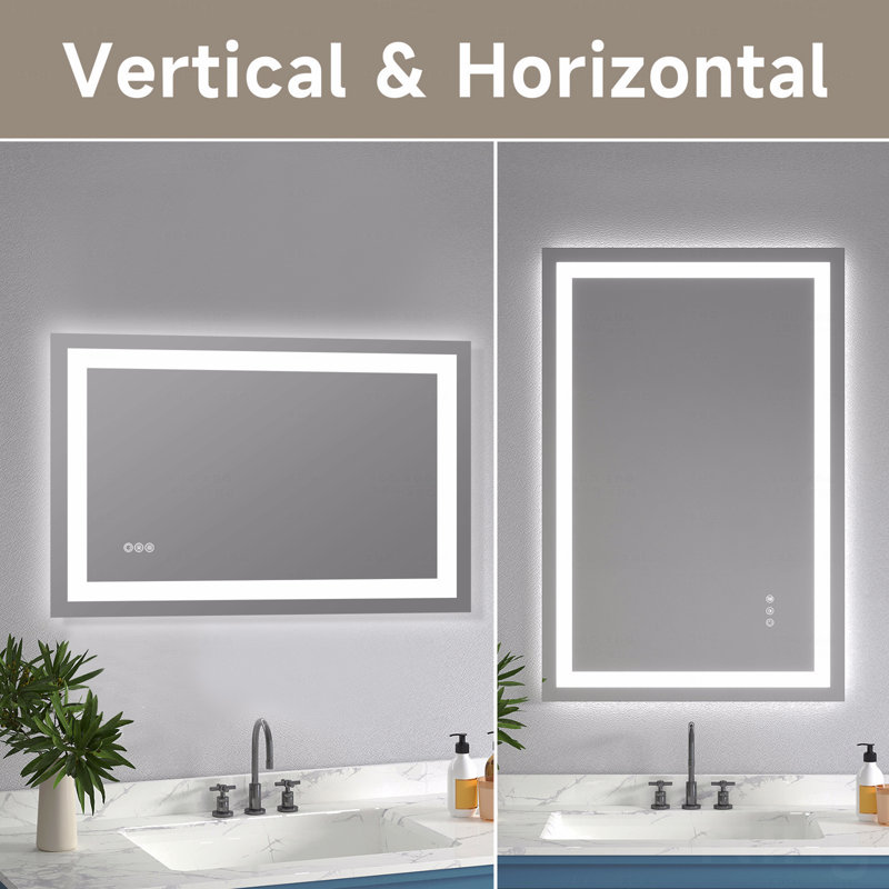 24" x 36" Frameless LED Bathroom Mirror – Dual Light Strips + Anti-Fog + 3 Color Temperatures, 24" x 36"