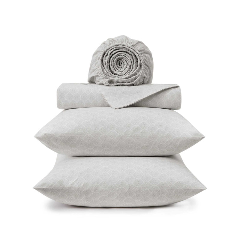 Tommy Bahama Printed Percale Cotton Sheet Set, King Sheet Set with 2 Pillowcases, Line Palms Gray