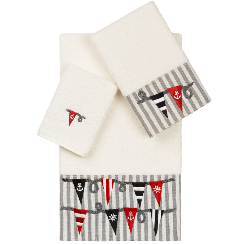 ETHAN 100% Turkish Cotton Ethan Embellished Towel Set, Cream, 3 Piece Towel Set