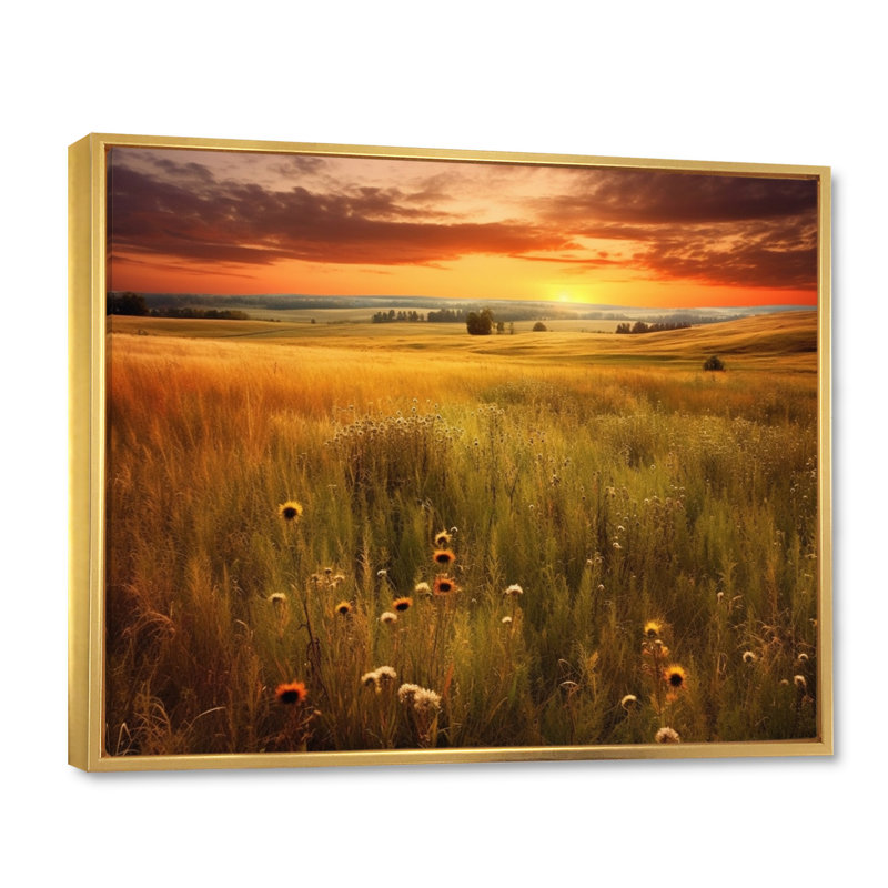 Calming Meadow II, reproduction d'art sur toile, 16" H x 32" W, Cadre flottant doré