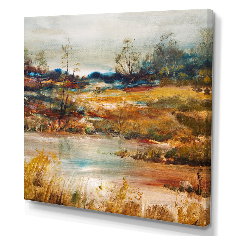 Summer River Landscape Illustration VI - reproduction d'art sur toile traditionnelle, H 16 po x l 16 po x P 1 po