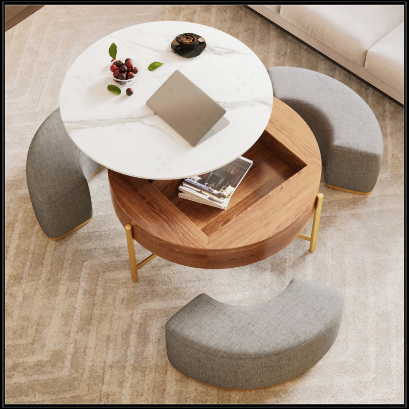 Table basse moderne à plateau relevable avec rangement caché
