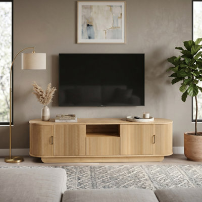 Acacia Wood TV Stand Entertainment Center Fits TV's up to 75 in. with Multi-Zone Storage, Safety Rounded Corners and Waterproof Tabletop