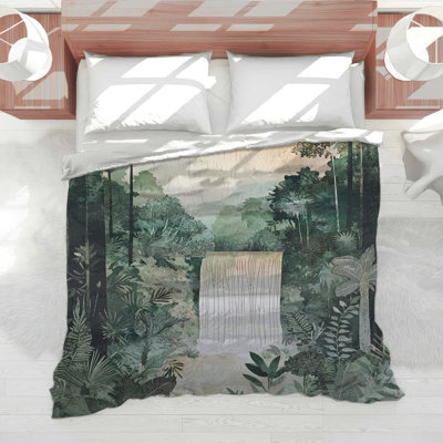 Dense Forest Waterfall Comforter