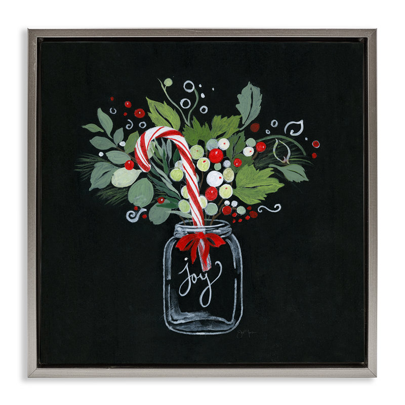 Joy Joy Cane Jar, art de la giclée encadrée par Janet Tava, Cadre flottant gris lustré, H 25 po x l 25 po