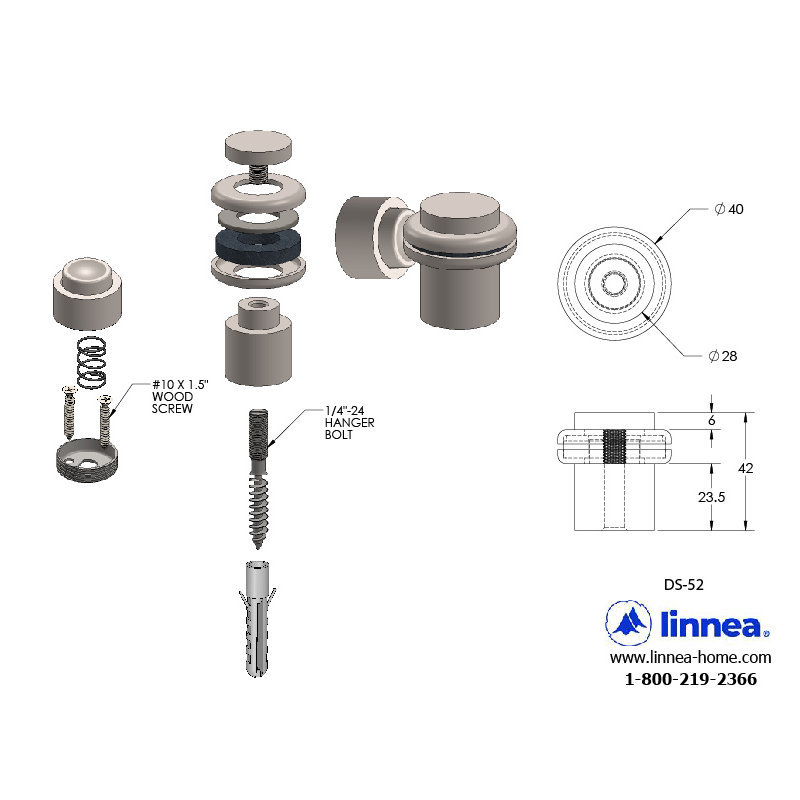 Stainless Steel Floor Mount Stop, Polish Stainless Steel