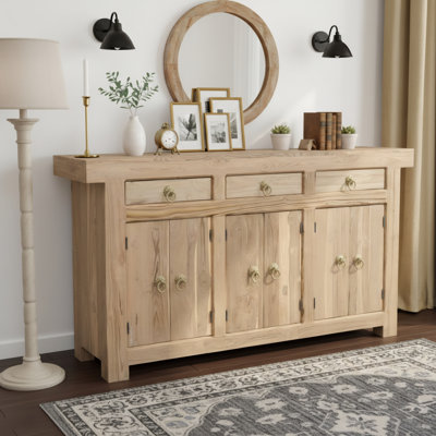 Solid Teak Wood Sideboard with 3 Drawers and 6 Doors
