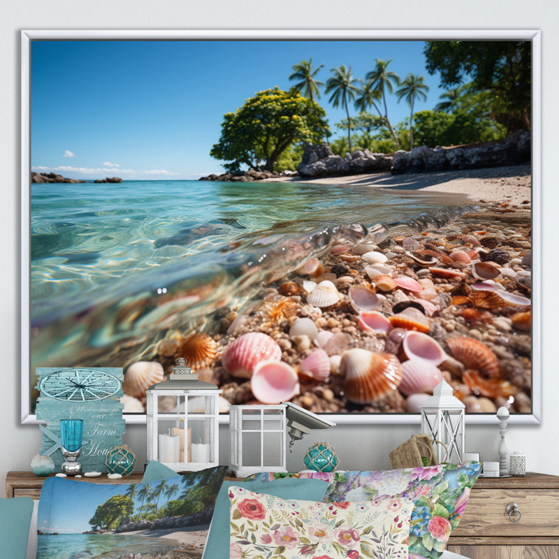 Caraibe Beach Gems - Imprimé, H 30 po x l 40 po x P 1,5 po, Cadre flottant blanc