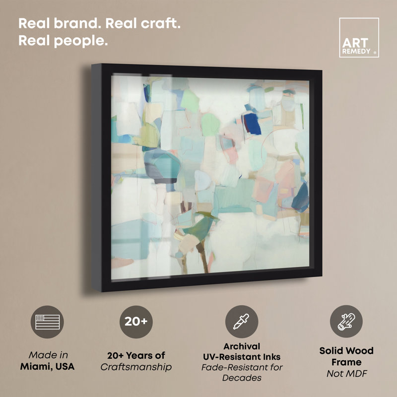 Décoration murale Soft Patchwork I Shadowbox Print Sage par Art Remedy, cadre noir, 12 x 12, H 13 po x l 13 po, Cadre noir