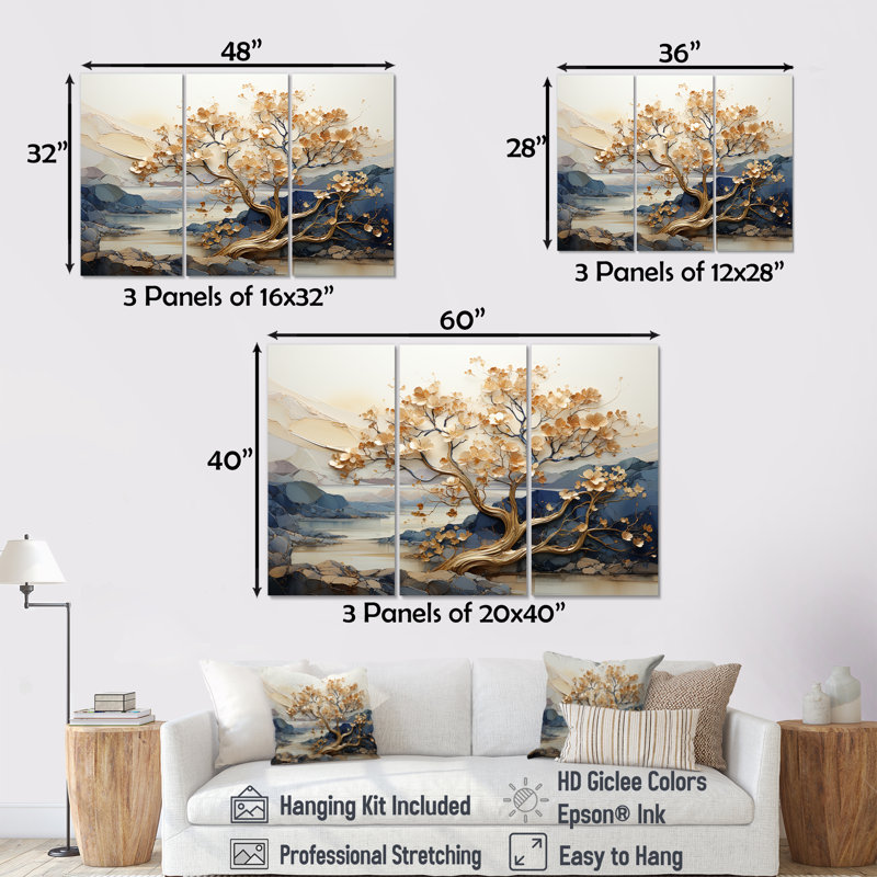 Ensemble de décoration murale Gilded Beauty Maple Tree I, H 32 po x l 48 po, Toile tendue
