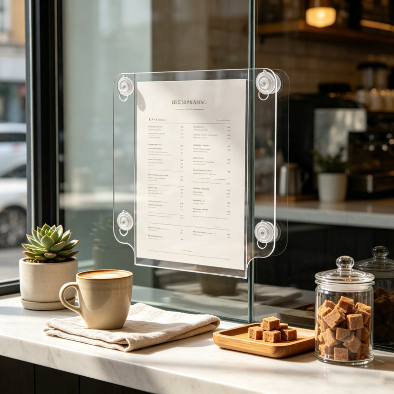 FixtureDisplays® Clear Window Sign Holder with Suction Cups (8.5-x-11-inch) Made from Durable PET Material Shatter Resistant 12068