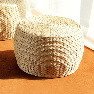 Round Straw Seat Cushion Tatami Floor Pillow Sitting Cushion Breathable Round Braided Woven Pouf Ottoman Footstool For Yoga Meditation Living Room Porch