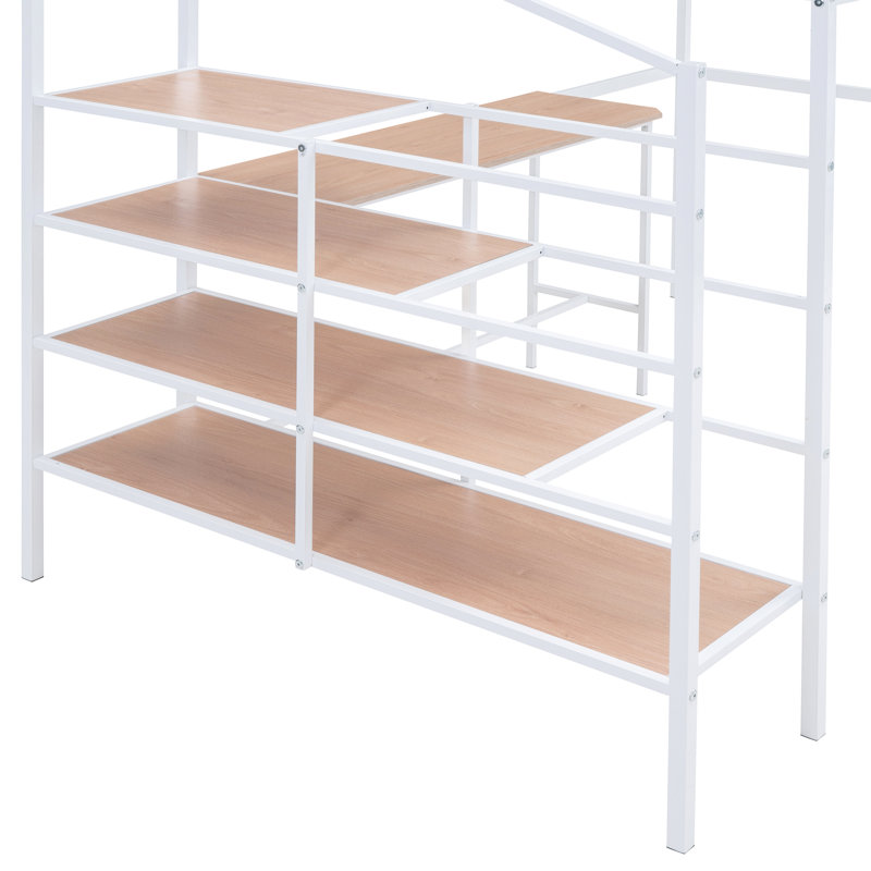 Lit mezzanine en métal blanc avec bureau et rangement latéral