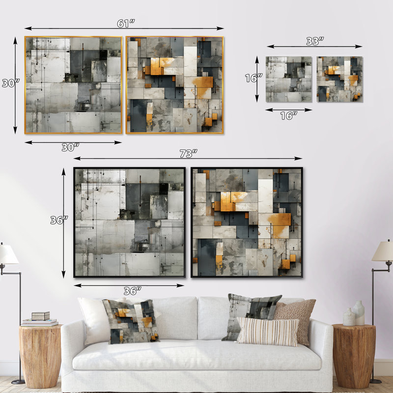 Fortun - Ensemble de 2 collages carrés à formes abstraites, H 16 po x l 33 po, Toile tendue