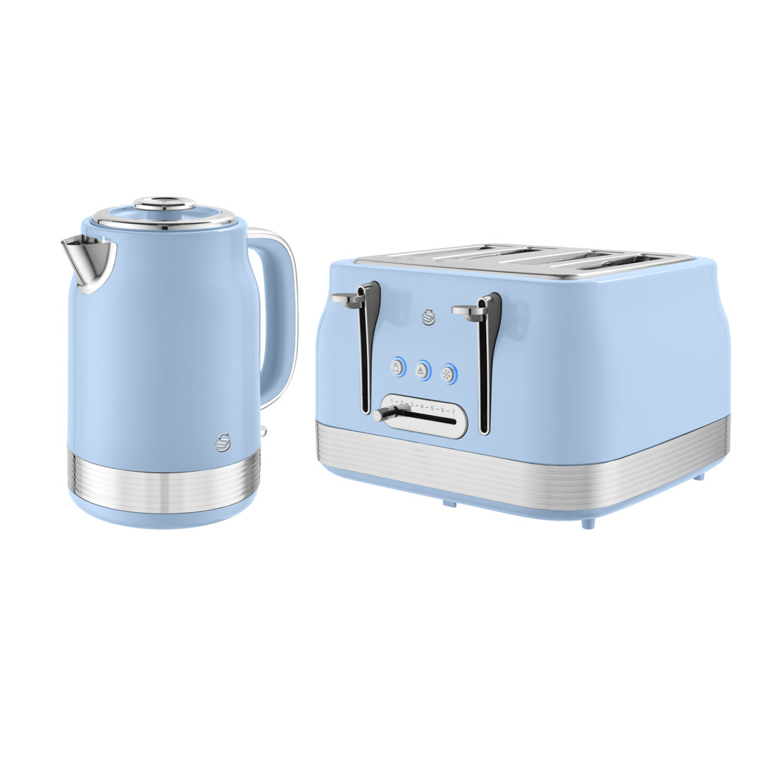 Swan Retro Kitchen Set, 1.7L Rapid Boil Jug Kettle with 360 Degree Base and 4 Slice Toaster with 7 Browning Levels