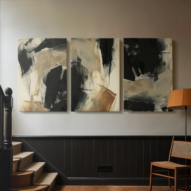Baked Paintstrokes IV - Toile tendue sur mesure avec châssis - 3 pièces, H 12 po x l 24 po