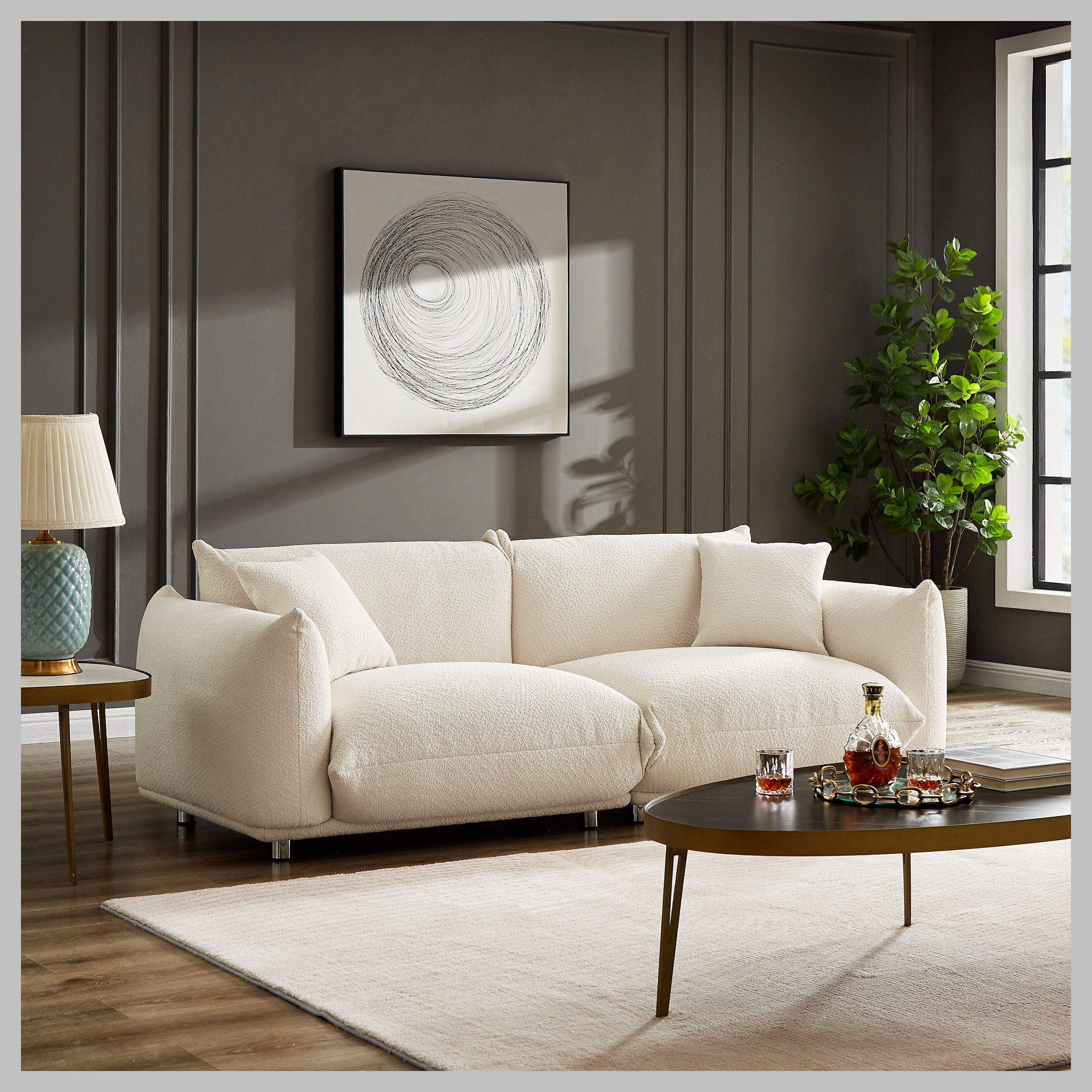 Image showcasing Latitude Run® Oversized Loveseat Sofa with Sherpa Upholstery, Metal ...