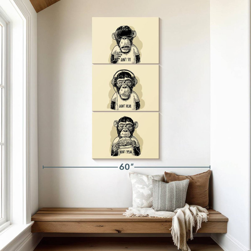 Hipster Wise Monkeys, H 52 po x l 24 po