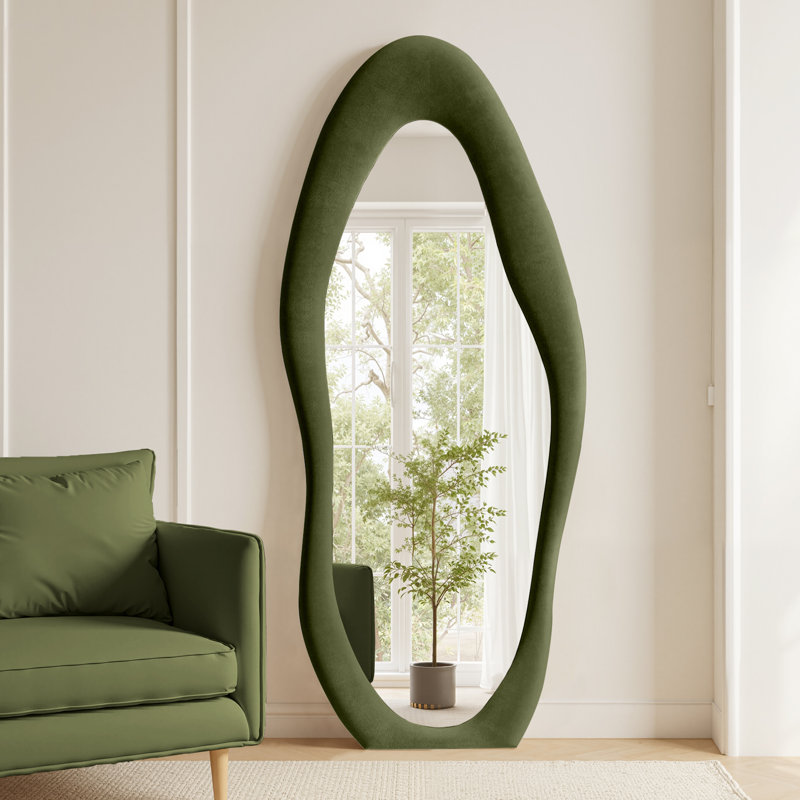 Farkhan Manufactured Wood Wavy Floor Mirror, 71" x 30", Green