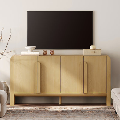63" Mid-Century Modern TV Stand With Storage, Entertainment Center With Adjustable Shelves,Wooden TV Console With 4 Doors For Living Room