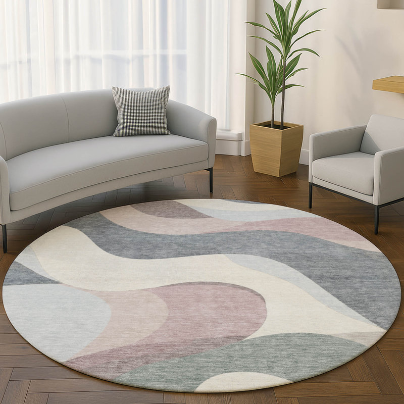 Premium Machine Washable Mayfield AMF2186 swirls Rug, 8' Round, Blush