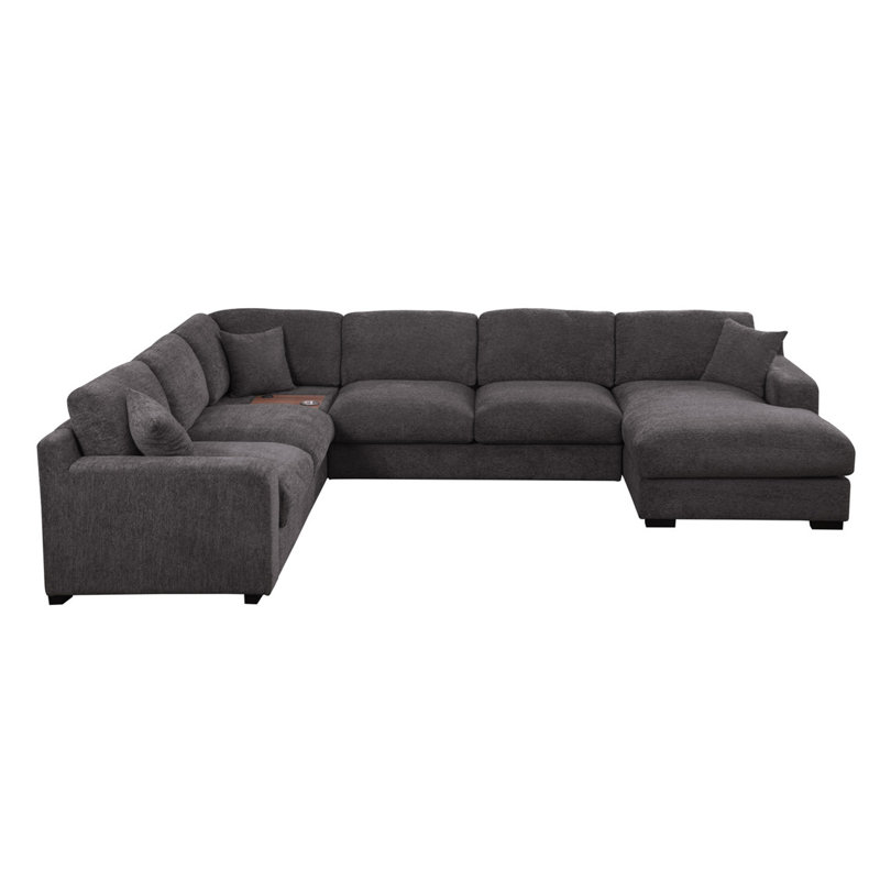 Chiara 128"W Gray Chenille Fabric Corner Sectional Sofa With Right-Facing Chaise, Gray Chenille