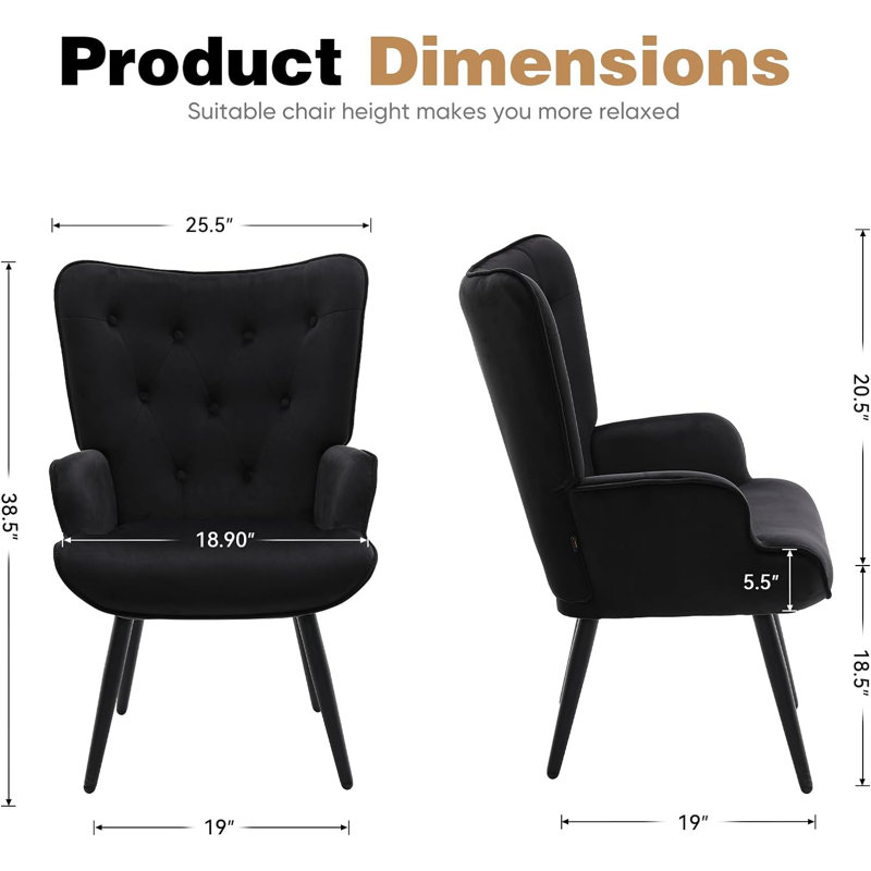 Bastoam Velvet Wingback Chair, Black
