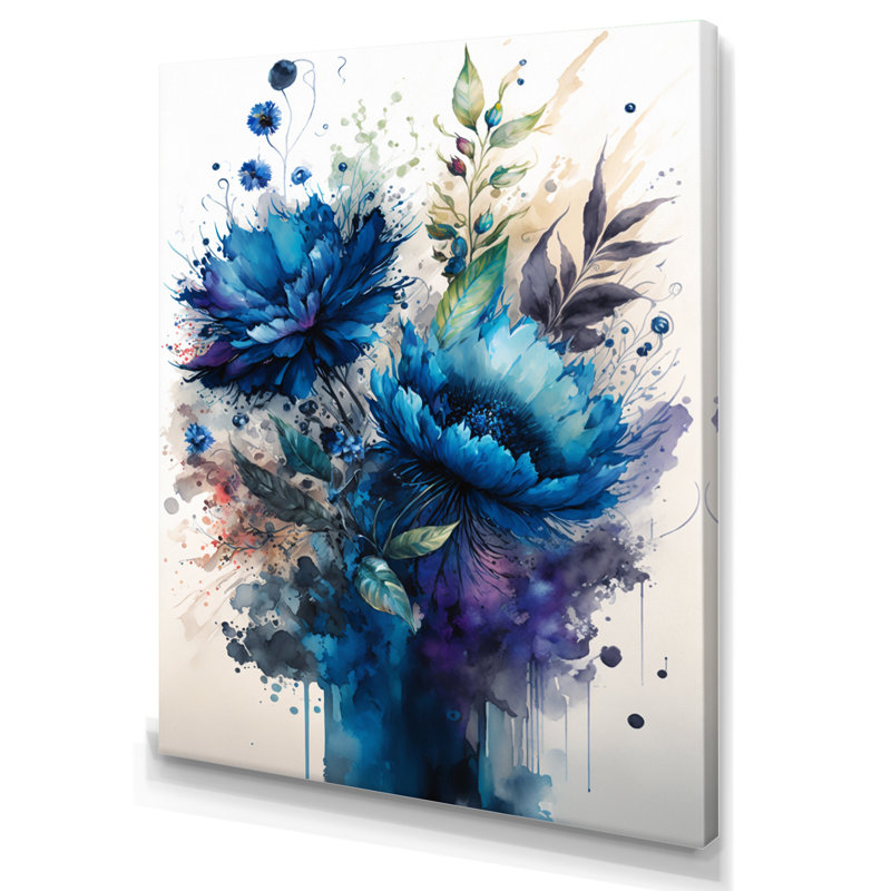 " Vibrant Blue Flower Bouquet I ", 40" H x 30" W x 1.5" D, Wrapped Canvas