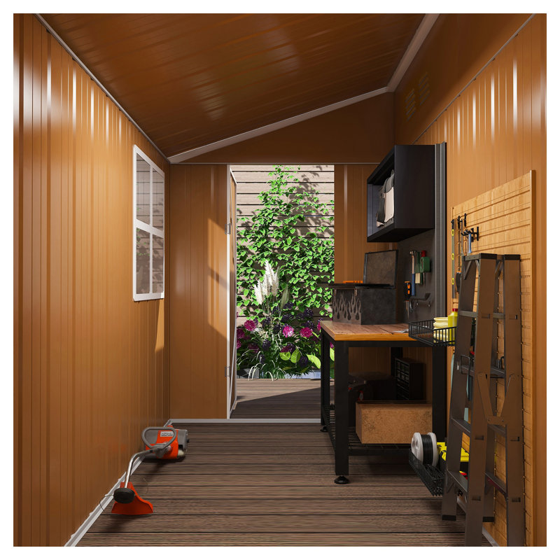 Remise de rangement robuste en métal 8 x 4 pi avec porte à charnière simple, brun