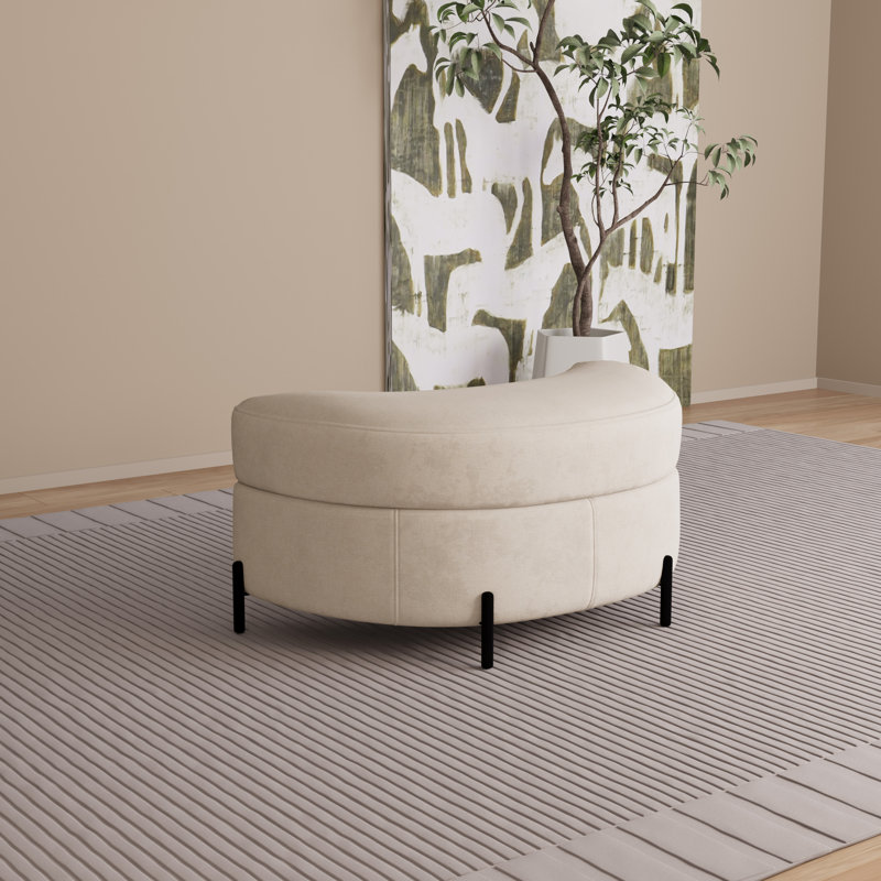 Repose-pieds demi-lune rembourré avec rangement, Beige
