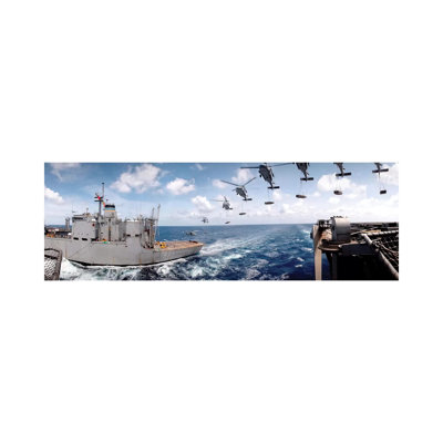 SH-60 Helicopters Transfer Ammunition Between USS Harry S. Truman And USNS Mount Baker - Wrapped Canvas Panoramic Print