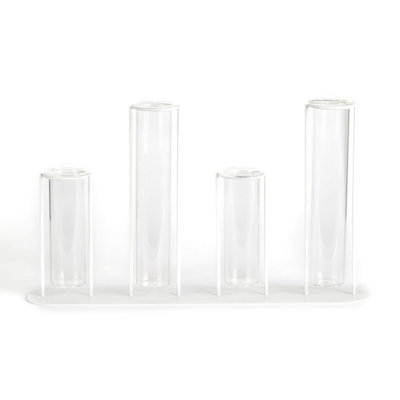 Support en fer blanc avec 4 vases en tube